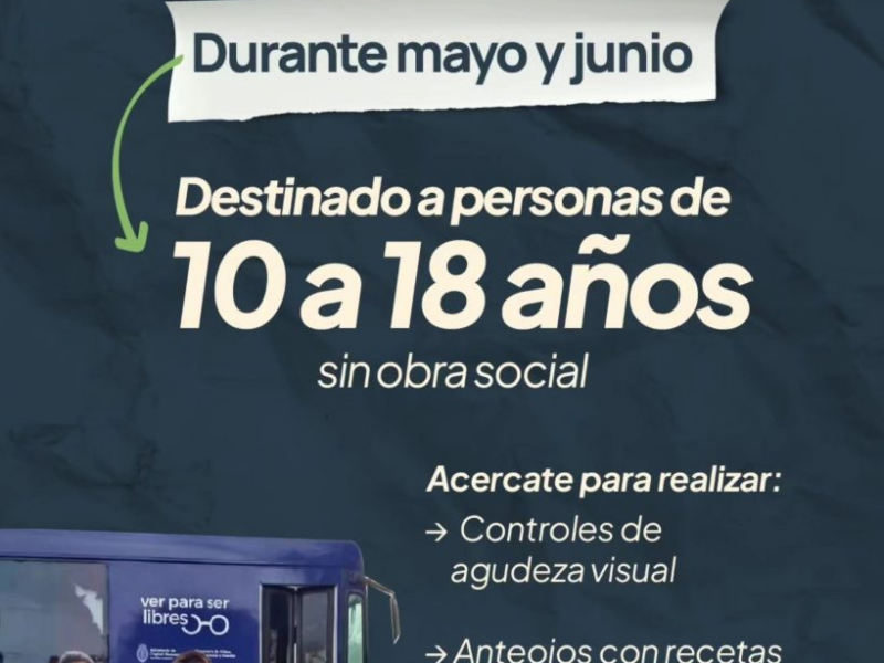 La salud visual llega a la comarca con un operativo gratuito destinado a adolescentes de entre 10 y 18 años que no cuenten con obra social.